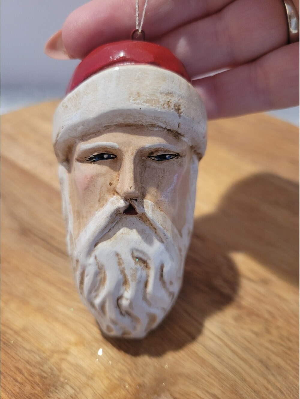 Ceramic Woodland Santa Claus Christmas Tree Ornament Rustic Folk Art Handpainted